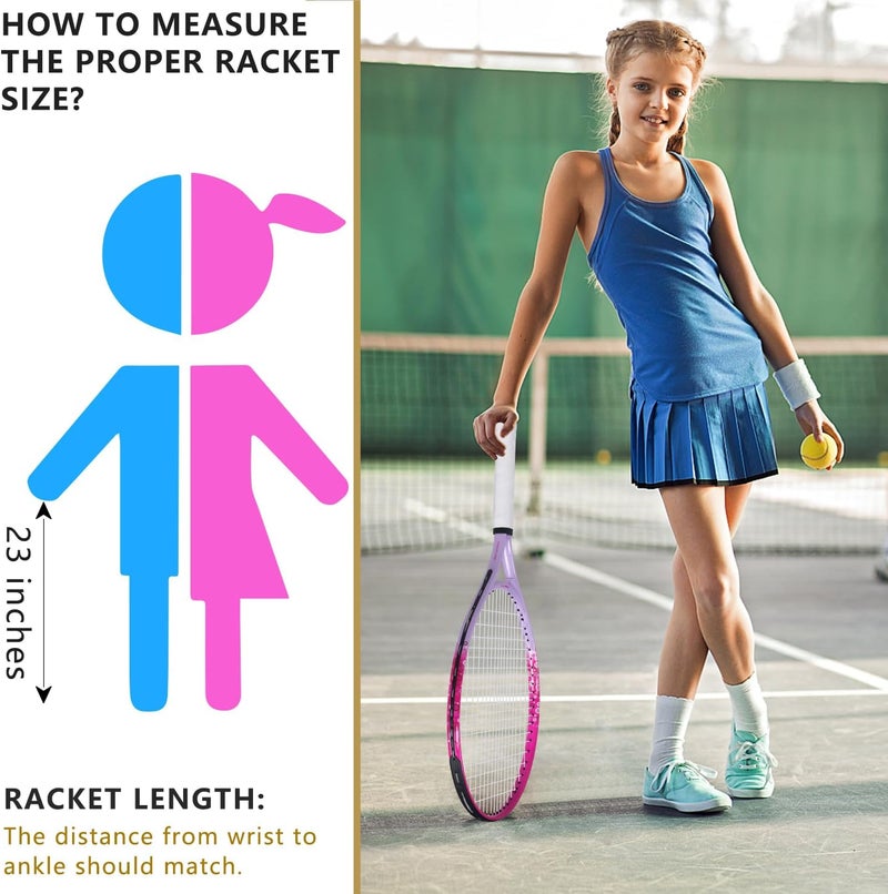 BOWEI 17"-25" Kids Tennis Racket for Aged 2-12 Lightweight Youth Tennis Racquet for Girls and Boys Outdoor/Indoor Sports with 1 Non-Slip Grip and 1 Shoulder Strap Bag Easy Carry - Image 5